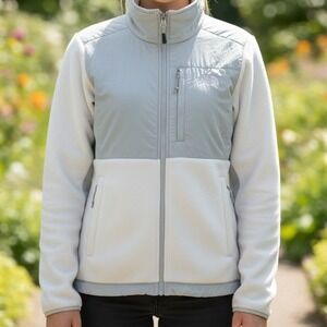The North Face Denali Fleece Jacket Womens Small White Grey Full Zip Outdoors